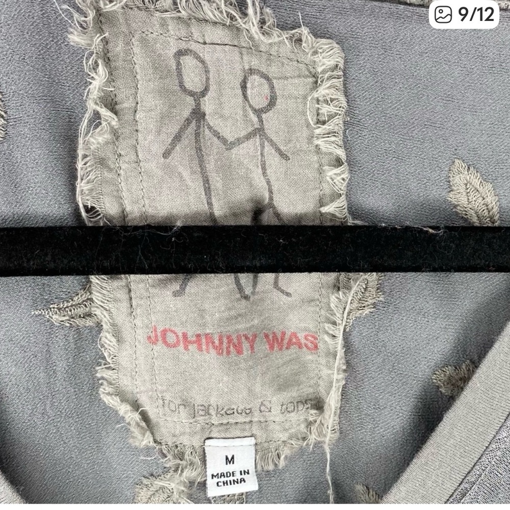 Johnny Was Boho Feather Embroidered V Neck Quarter Sleeve Blouse T Shirt Top - Picture 6 of 8
